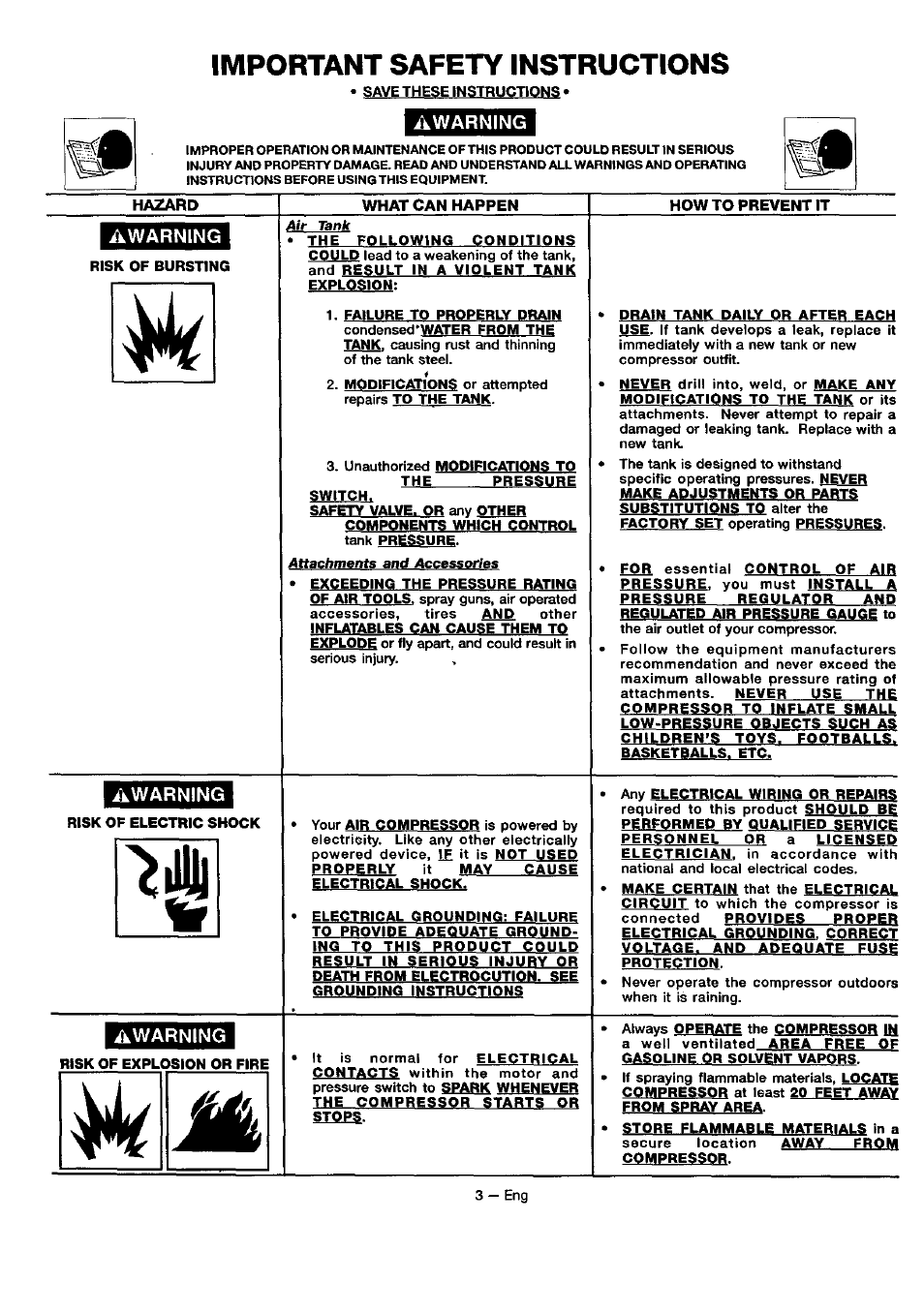 Important safety instructions, Awarning | Sears 919.18416 User Manual | Page 3 / 16