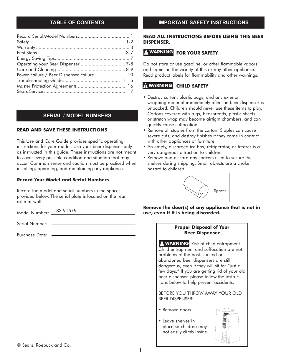 Sears 183.91579 User Manual | Page 2 / 52