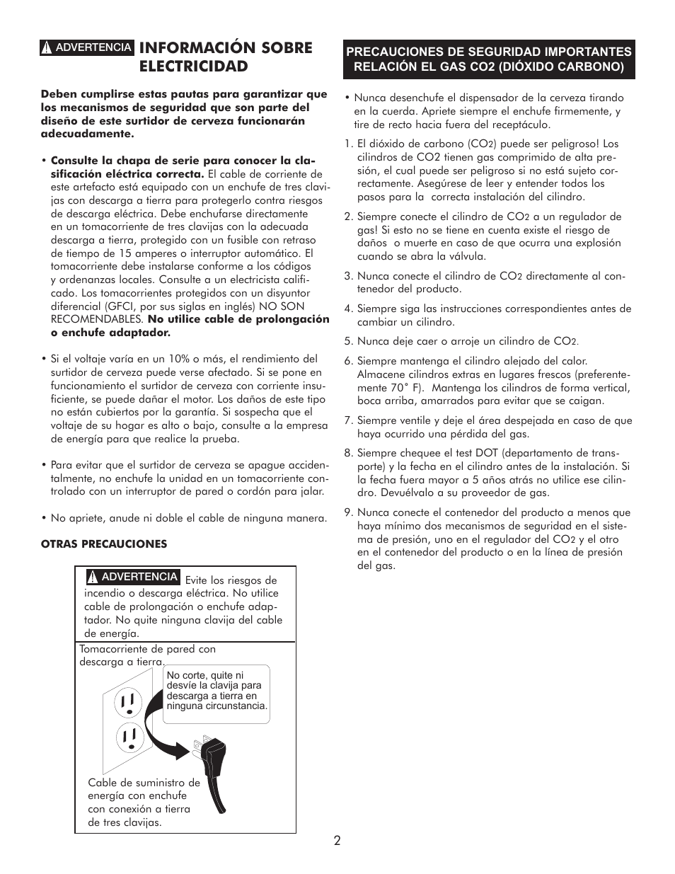 Información sobre electricidad | Sears 183.91579 User Manual | Page 35 / 52