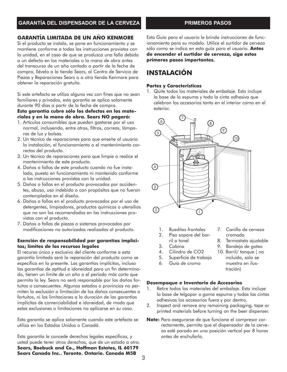 Instalación | Sears 183.91579 User Manual | Page 36 / 52