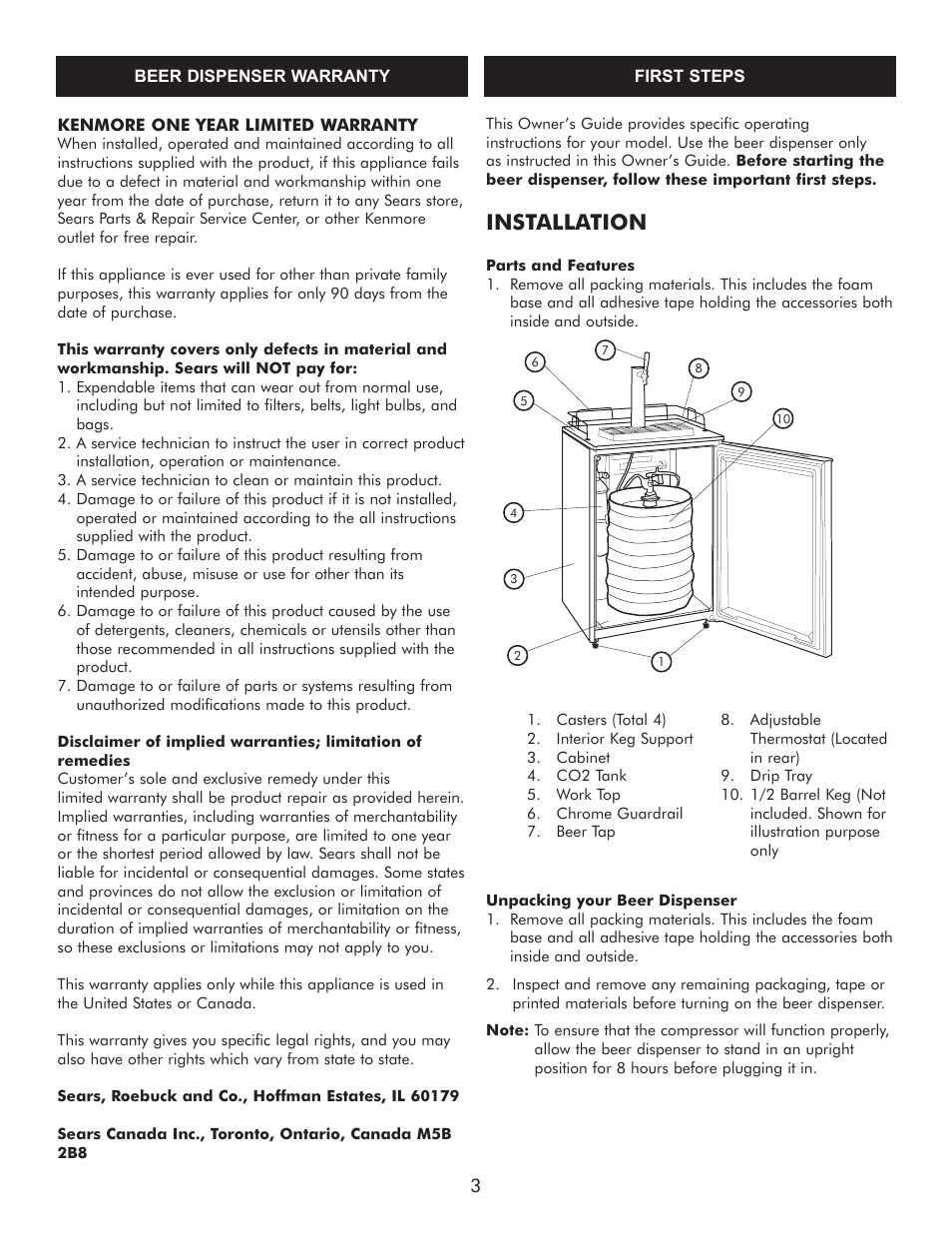 Installation | Sears 183.91579 User Manual | Page 4 / 52