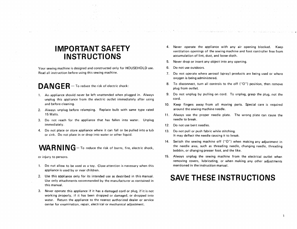 Important safety instructions, Danger, Warning | Save these instructions | Sears KENMORE 385. 17928 User Manual | Page 3 / 73