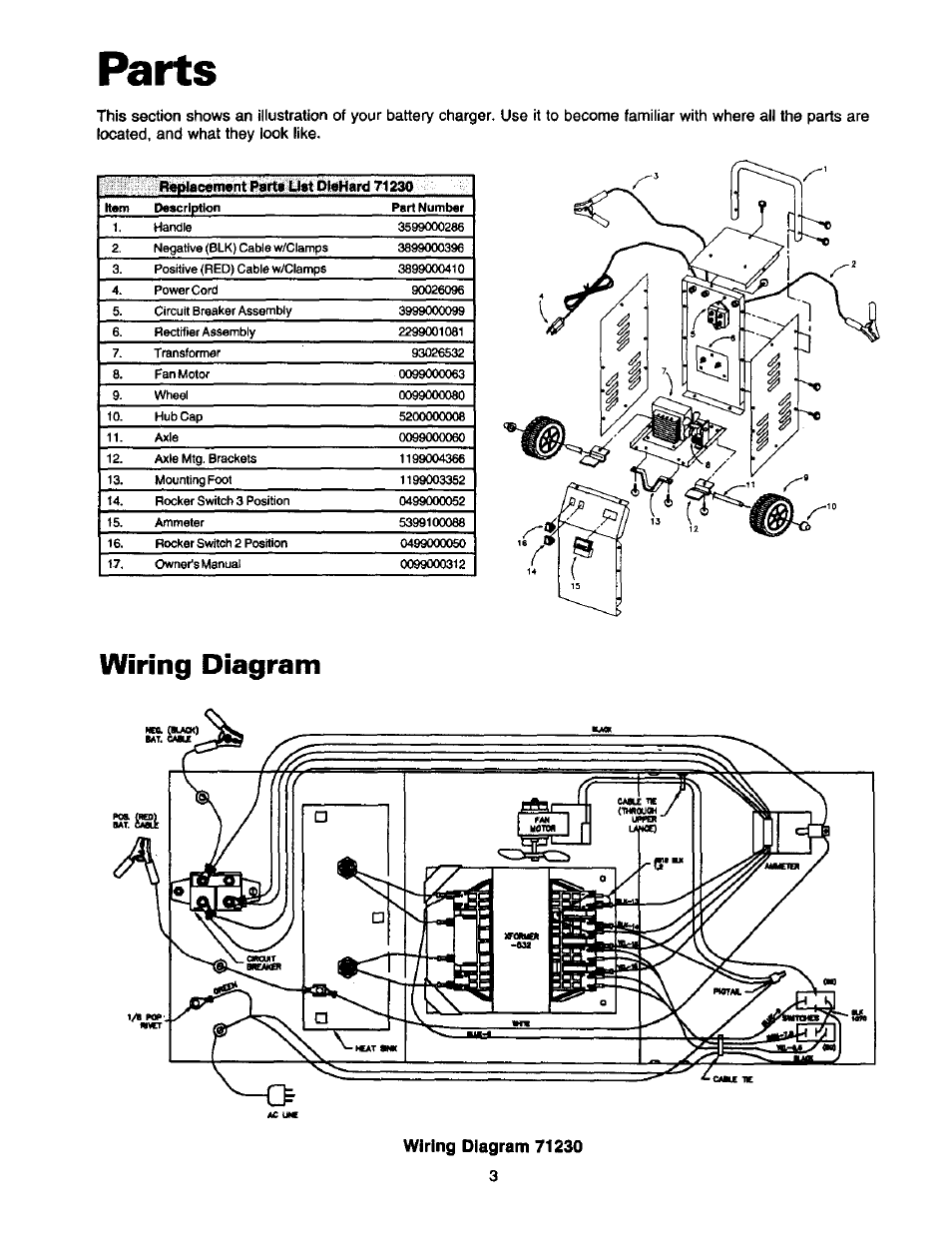 Parts, Wiring diagram, Wiring diagram 71230 | Sears 200.7123 User Manual | Page 4 / 14