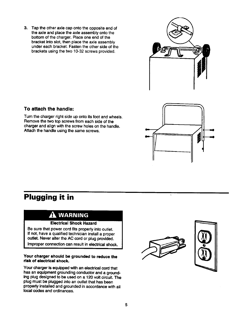 To attach the handle, Plugging it in, A warning | Sears 200.7123 User Manual | Page 6 / 14