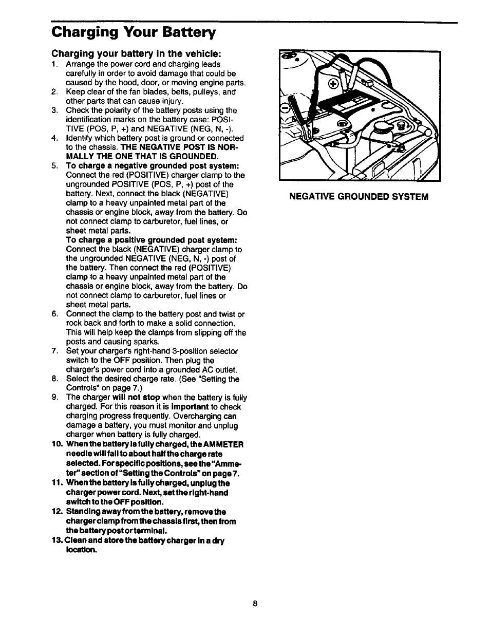 Charging your battery, Charging your battery in the vehicle | Sears 200.7123 User Manual | Page 9 / 14