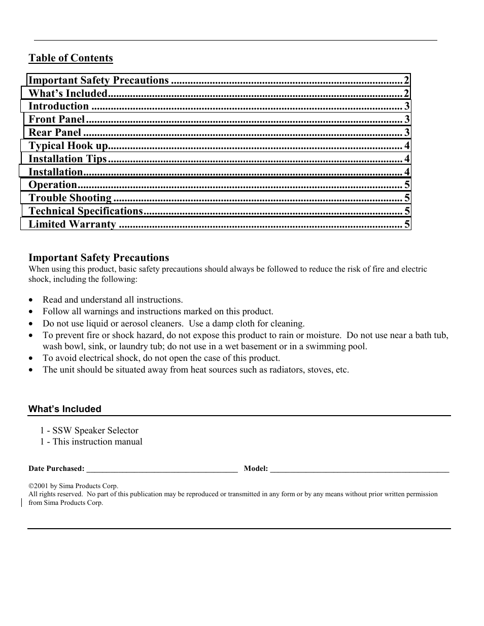 Sima Products Sima Speaker Selectors SSW-L4 EX User Manual | Page 2 / 6