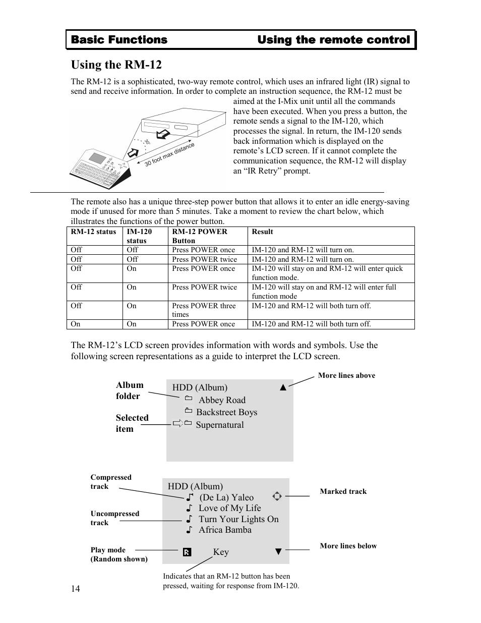 Using the rm-12, Basic fu | Sima Products Sima I-MIX 120 User Manual | Page 14 / 61