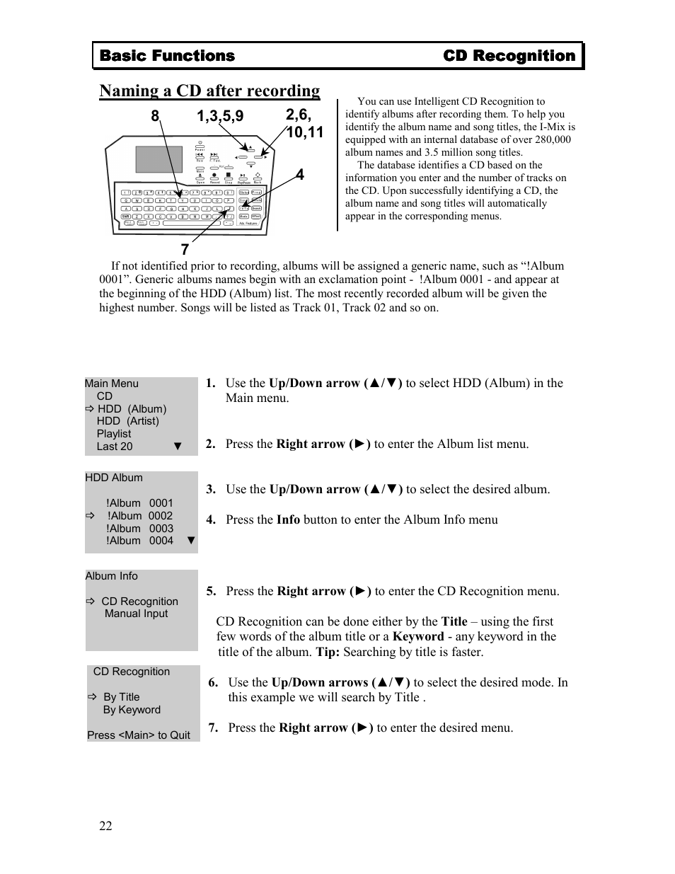 Naming a cd after recording | Sima Products Sima I-MIX 120 User Manual | Page 22 / 61