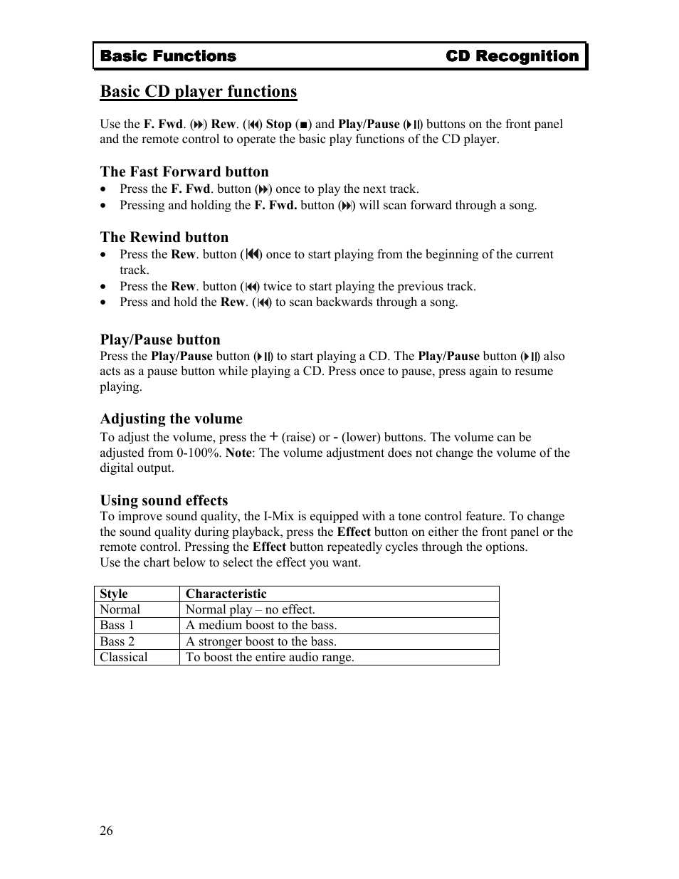 Basic cd player functions | Sima Products Sima I-MIX 120 User Manual | Page 26 / 61