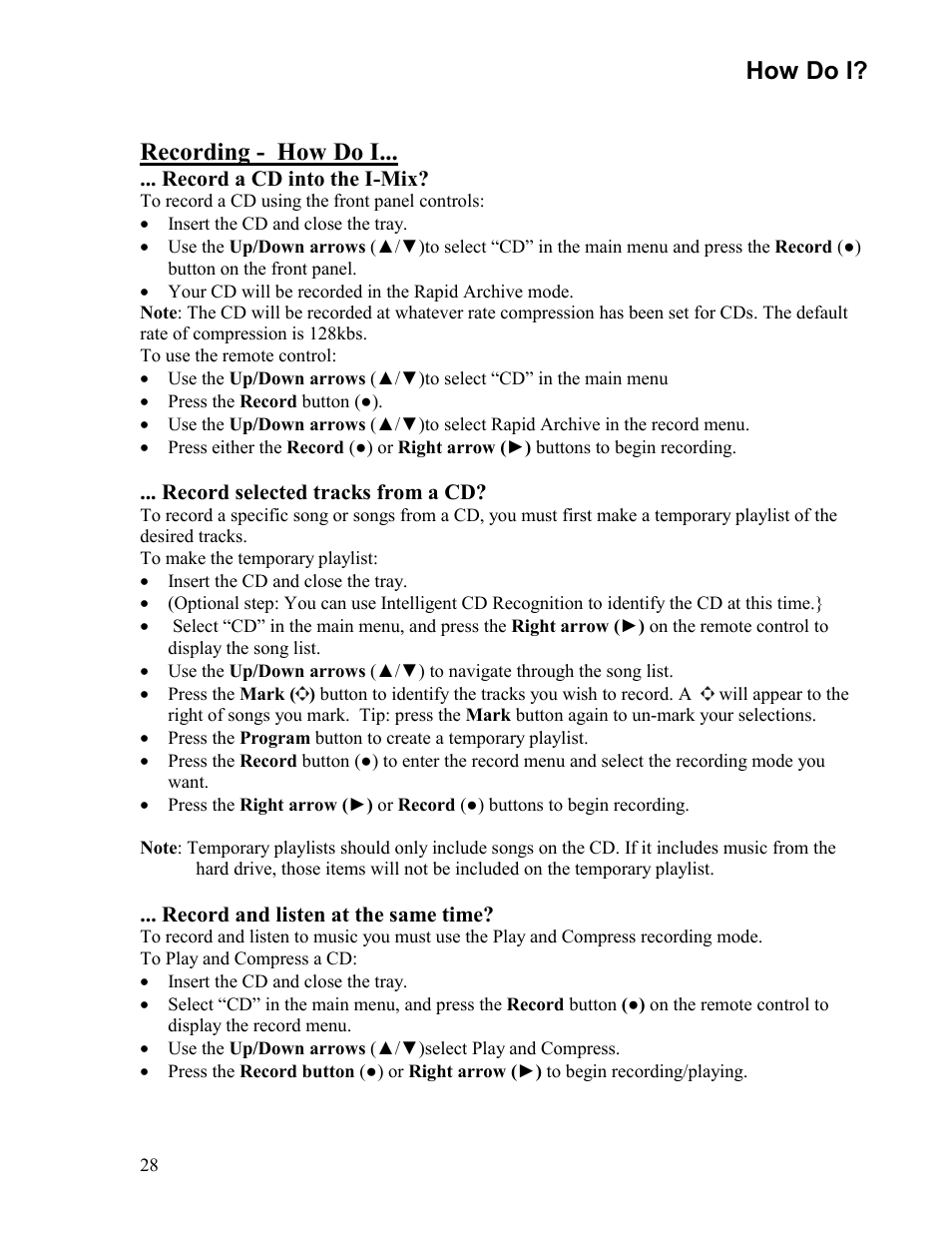 How do i, Recording - how do i | Sima Products Sima I-MIX 120 User Manual | Page 28 / 61