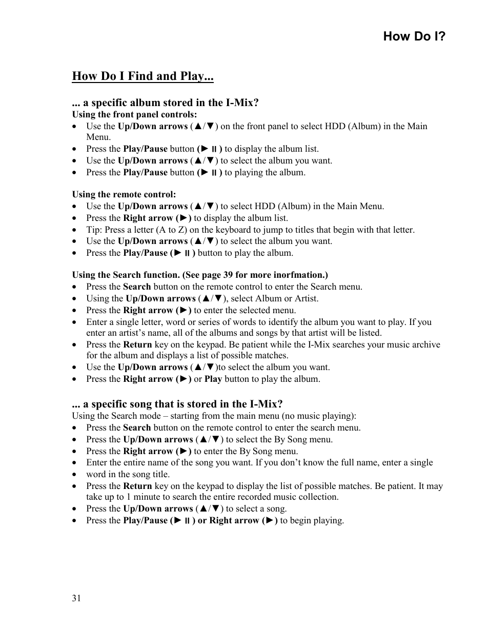 How do i, How do i find and play | Sima Products Sima I-MIX 120 User Manual | Page 31 / 61