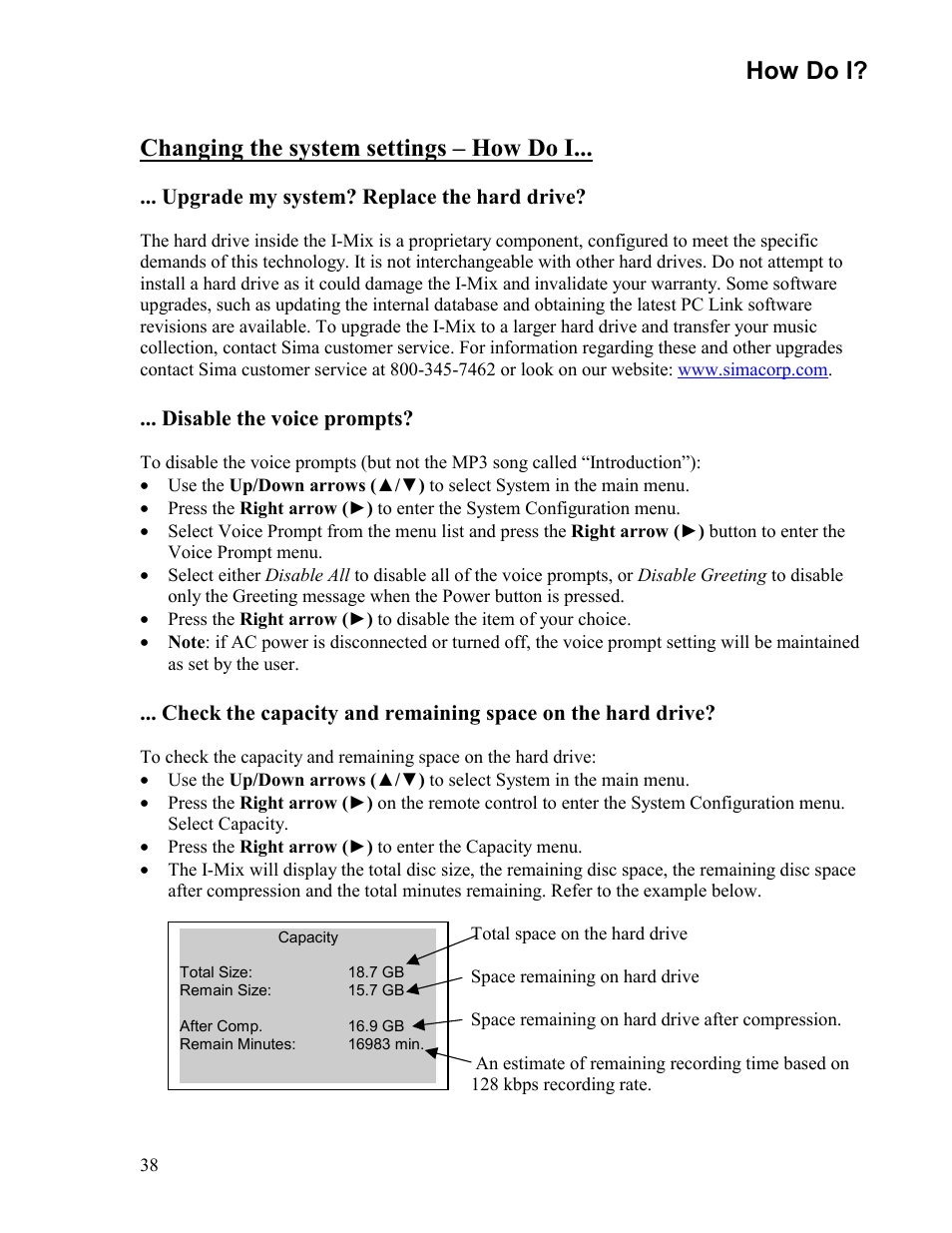 How do i, Changing the system settings – how do i | Sima Products Sima I-MIX 120 User Manual | Page 38 / 61