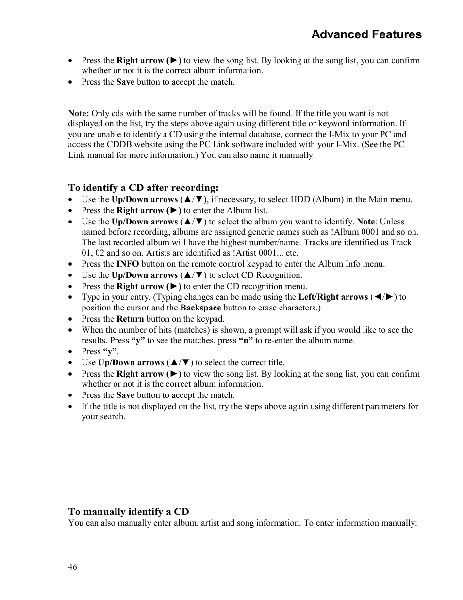 Advanced features | Sima Products Sima I-MIX 120 User Manual | Page 46 / 61