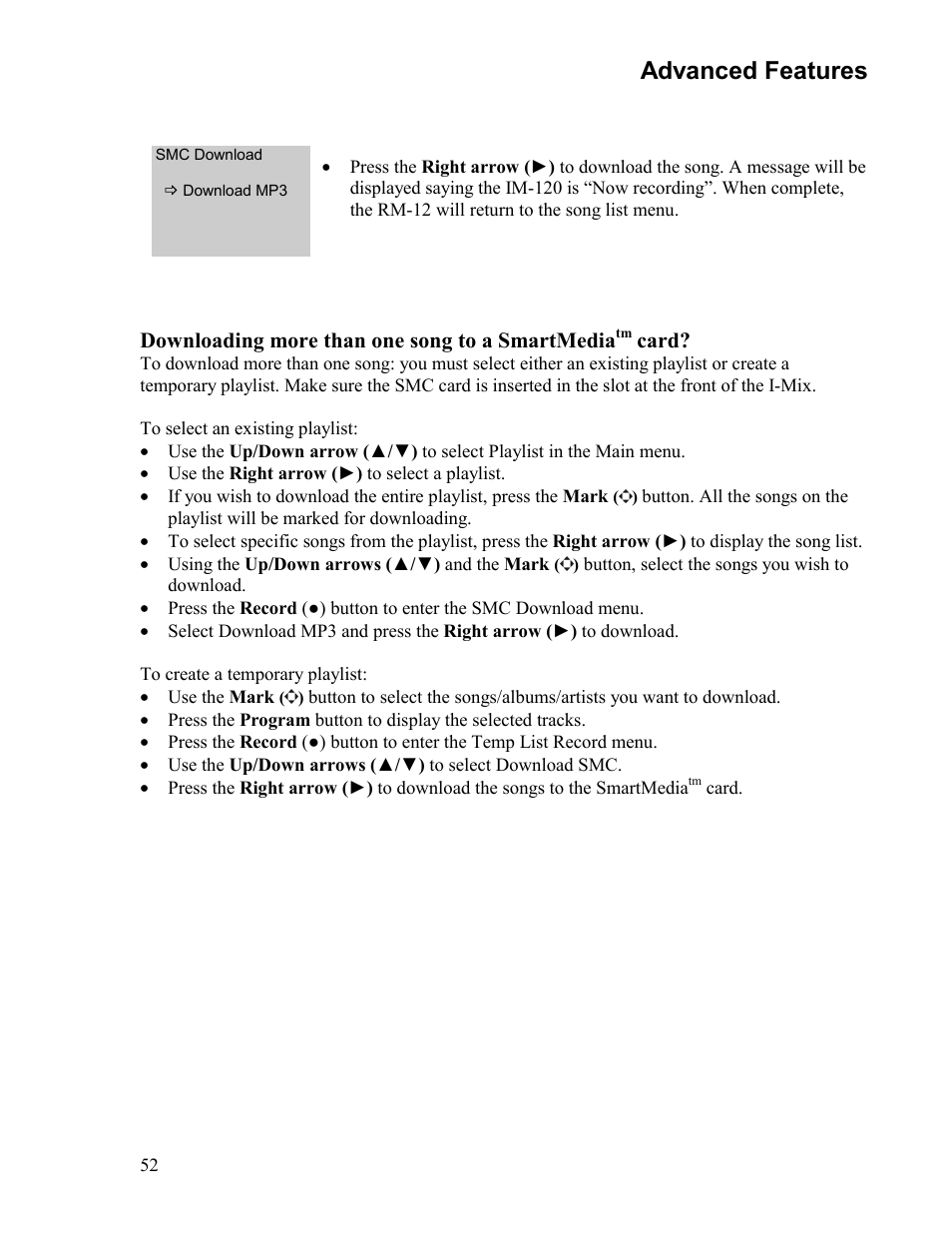 Advanced features | Sima Products Sima I-MIX 120 User Manual | Page 52 / 61