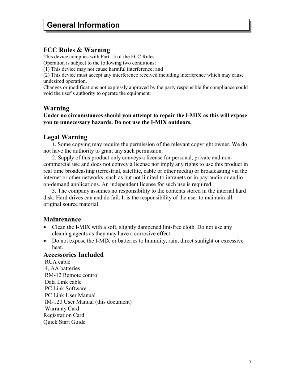 General information | Sima Products Sima I-MIX 120 User Manual | Page 7 / 61