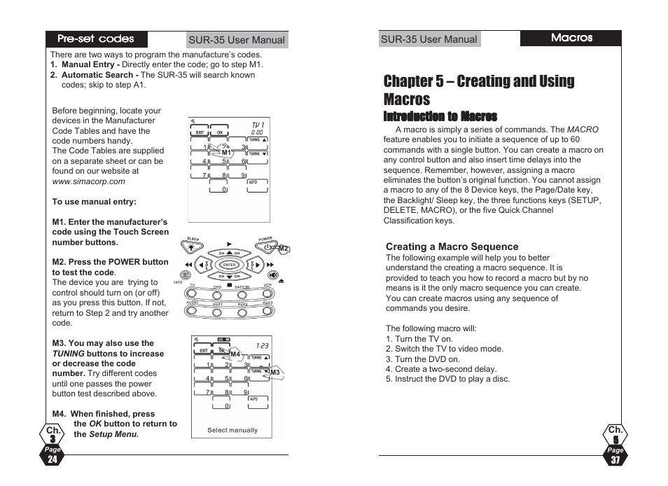 Chapter 5 – creating and using macros | Sima Products Sima SUR-35 User Manual | Page 24 / 30