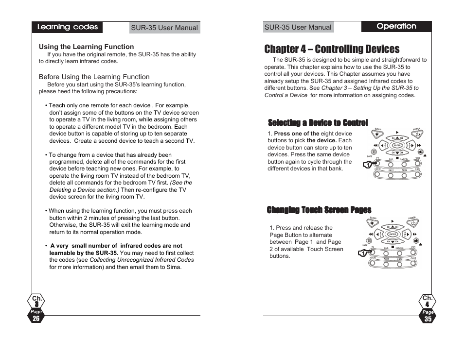 Chapter 4 – controlling devices | Sima Products Sima SUR-35 User Manual | Page 26 / 30