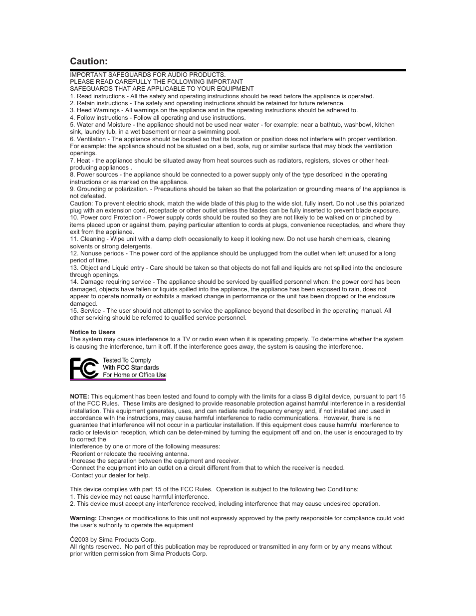 Caution | Sima Products VS-HD31 User Manual | Page 2 / 6