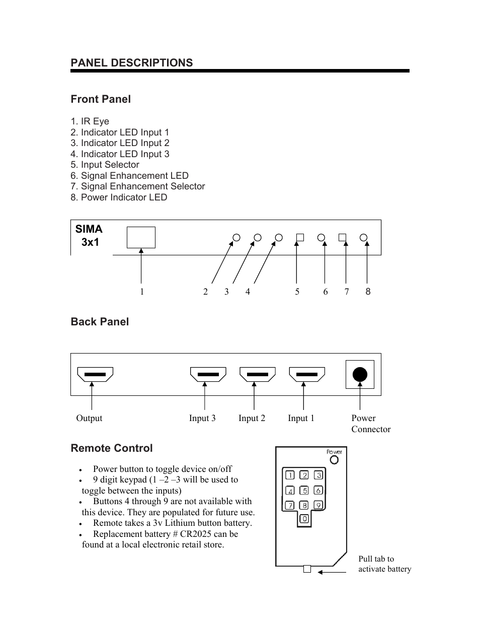 Parts & controls, Front panel, Back panel | Remote control, Connecting and operating t | Sima Products VS-HD31 User Manual | Page 4 / 6