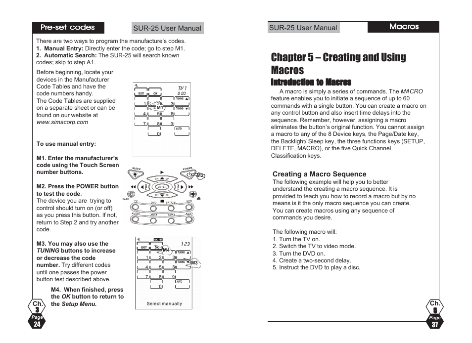 Chapter 5 – creating and using macros | Sima Products SUR-25 User Manual | Page 24 / 30