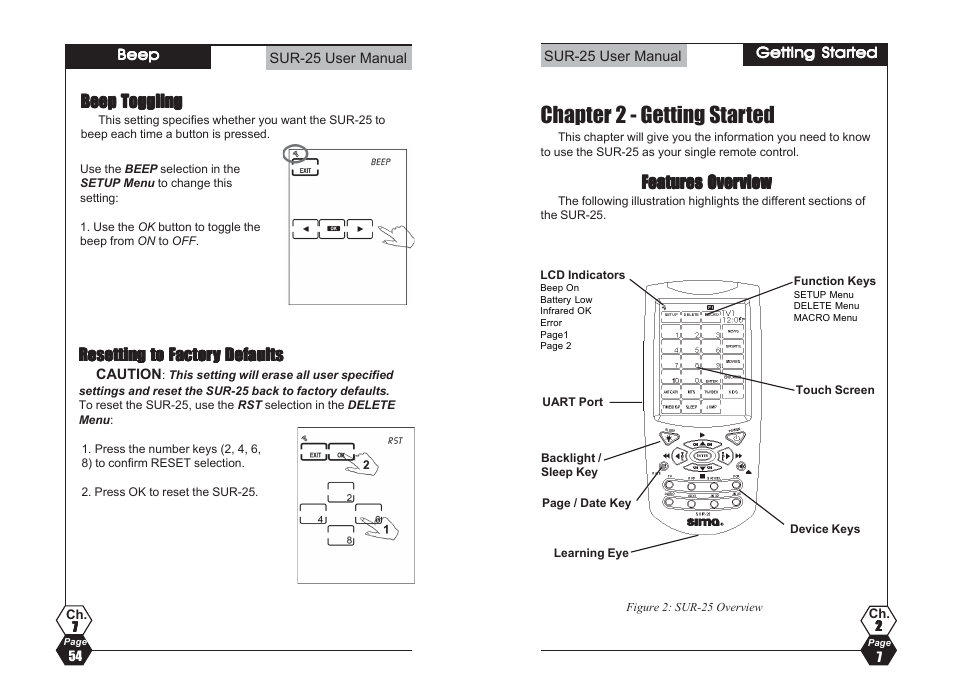 Chapter 2 - getting started | Sima Products SUR-25 User Manual | Page 7 / 30