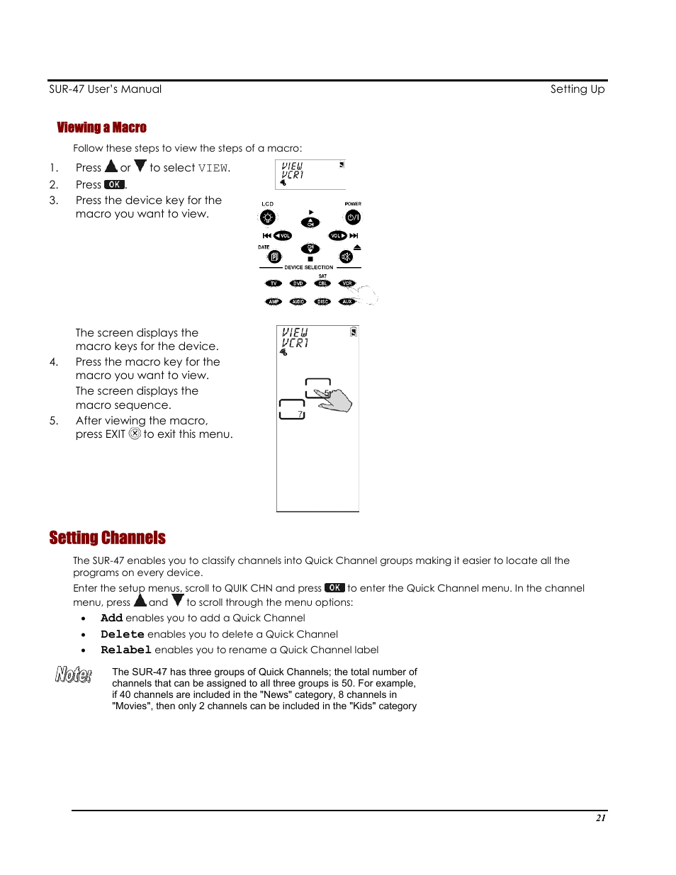 Setting channels | Sima Products Sima SUR-47 User Manual | Page 25 / 42