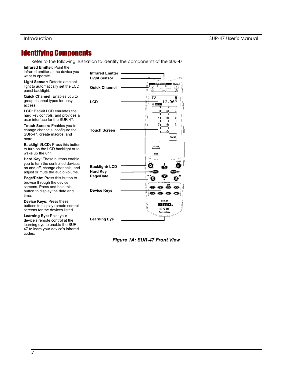 Identifying components | Sima Products Sima SUR-47 User Manual | Page 6 / 42