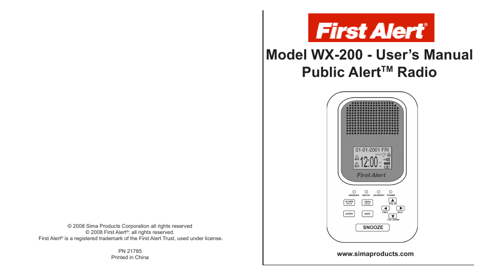 Sima Products PUBLIC ALERT WX-200 User Manual | 16 pages