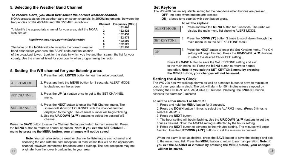 Setting the alarm clock, Set keytone | Sima Products PUBLIC ALERT WX-200 User Manual | Page 14 / 16