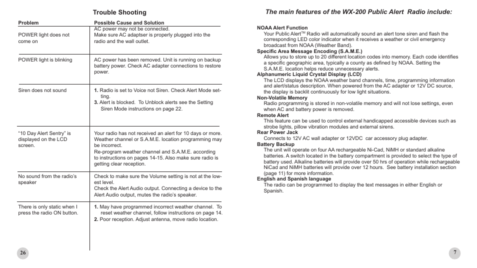 Trouble shooting | Sima Products PUBLIC ALERT WX-200 User Manual | Page 7 / 16