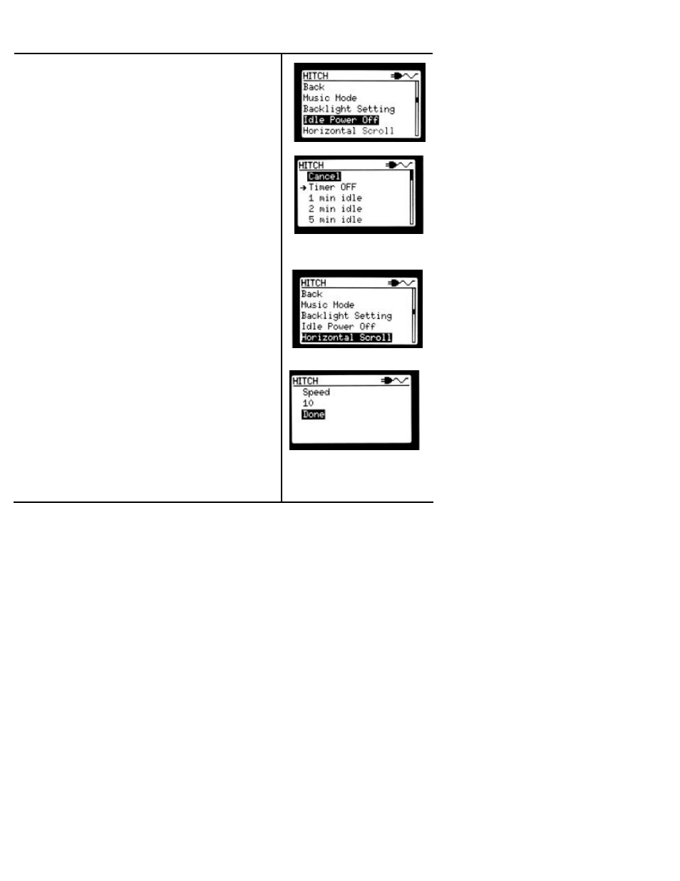 Idle power off (hitch mode), Horizontal scroll (hitch mode), Here/there (< >) button | Sima Products USB-101 User Manual | Page 25 / 33