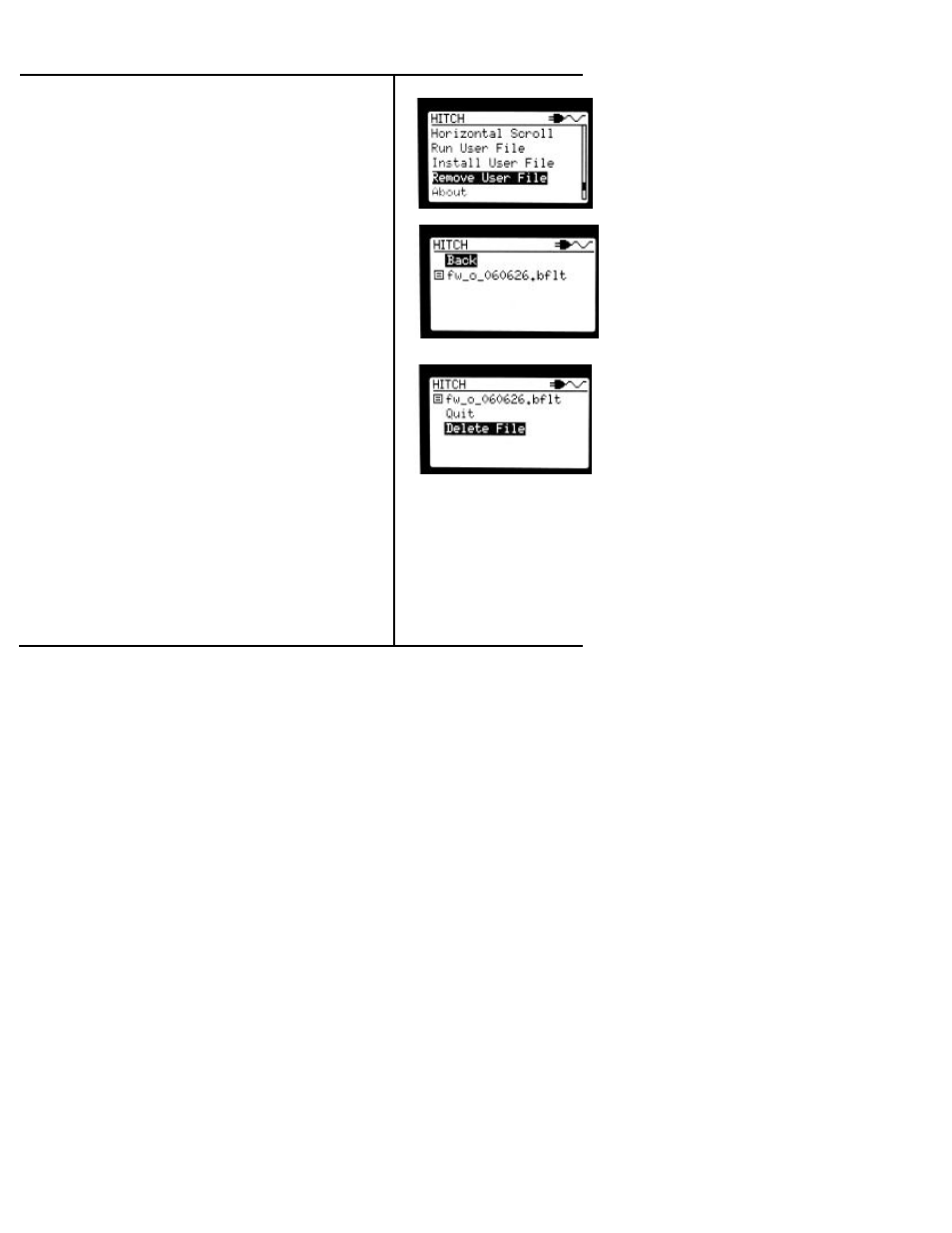 Remove user file (hitch mode) | Sima Products USB-101 User Manual | Page 28 / 33