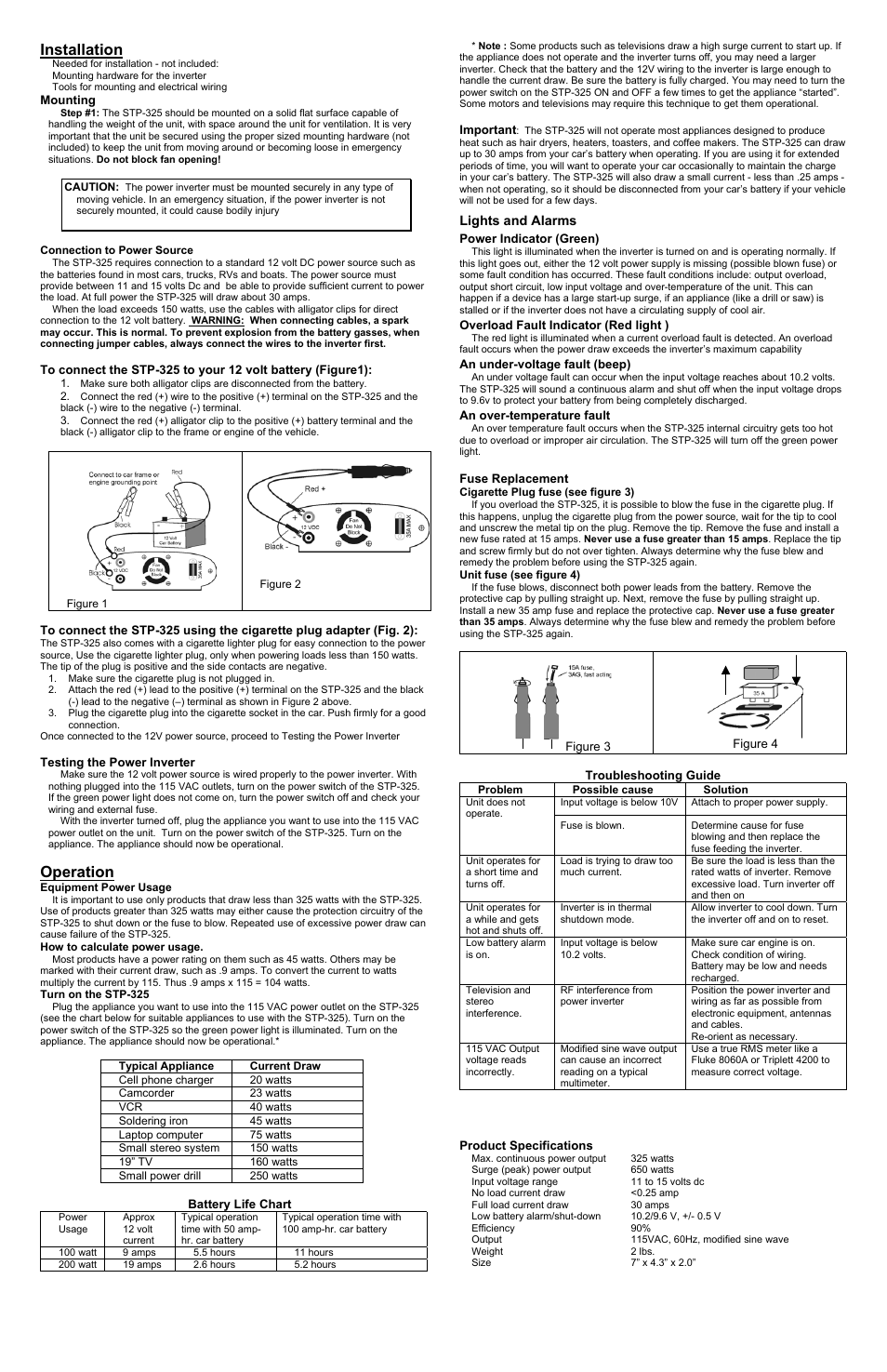 Installation, Operation | Sima Products STP-325 User Manual | Page 2 / 2