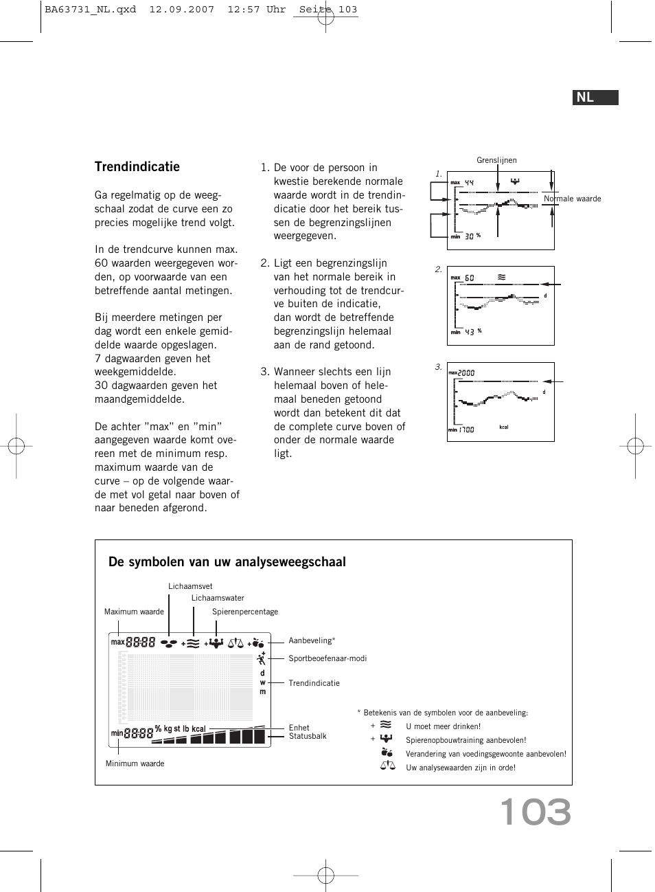 Trendindicatie, De symbolen van uw analyseweegschaal | SOEHNLE Body Balance Slim Design FT 5 User Manual | Page 103 / 400