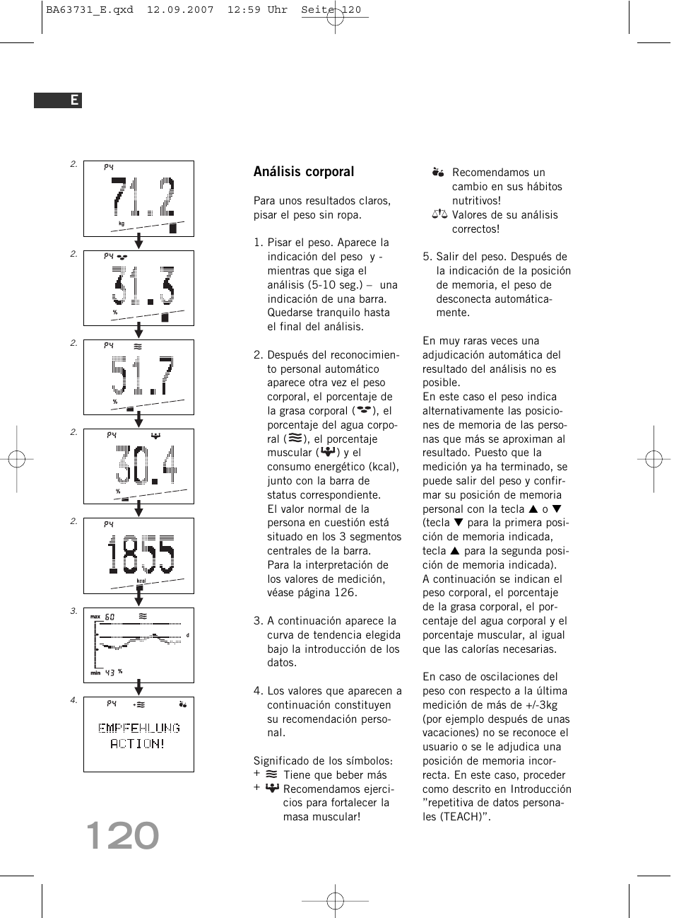 Análisis corporal | SOEHNLE Body Balance Slim Design FT 5 User Manual | Page 120 / 400