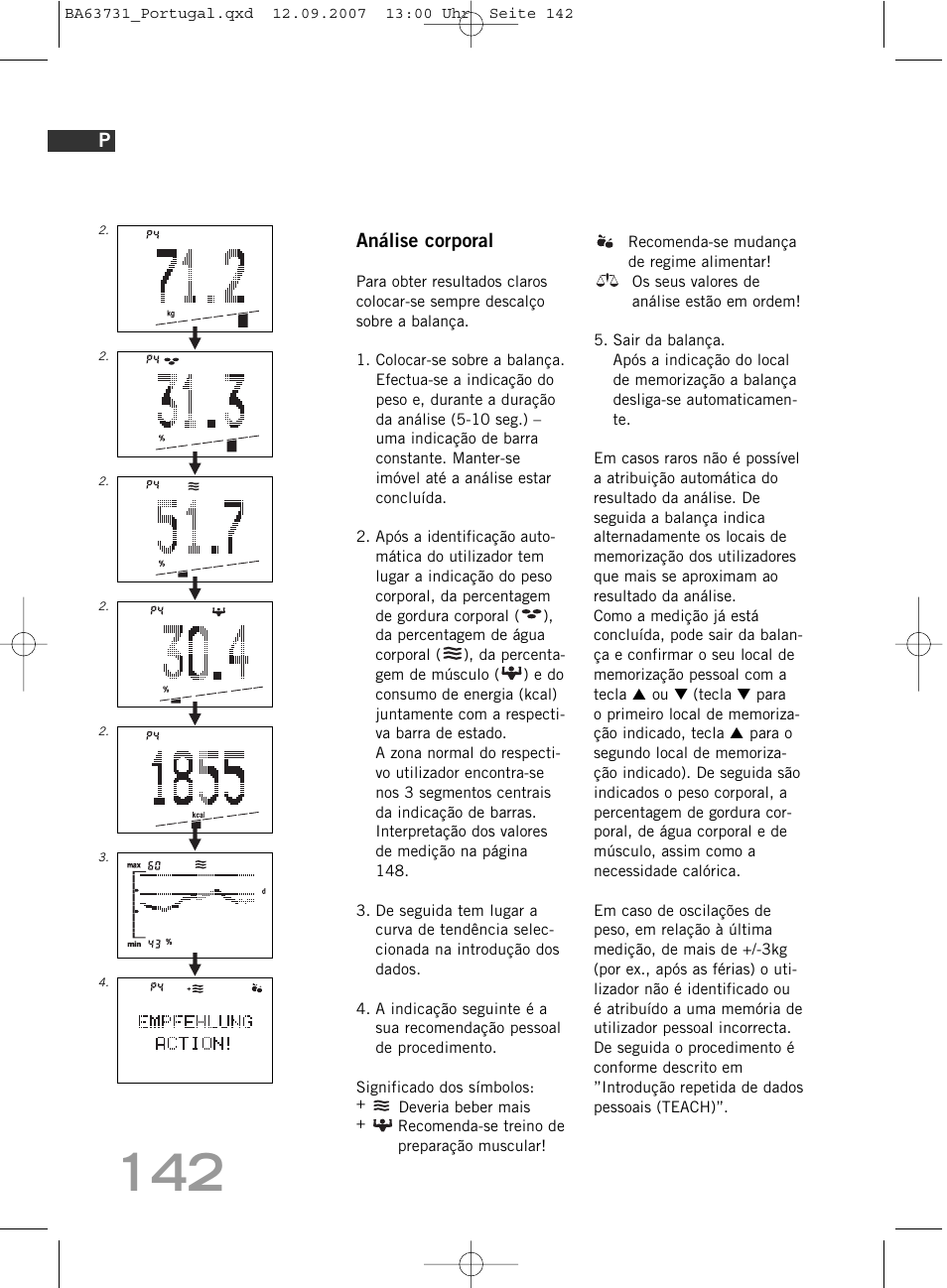 Análise corporal | SOEHNLE Body Balance Slim Design FT 5 User Manual | Page 142 / 400