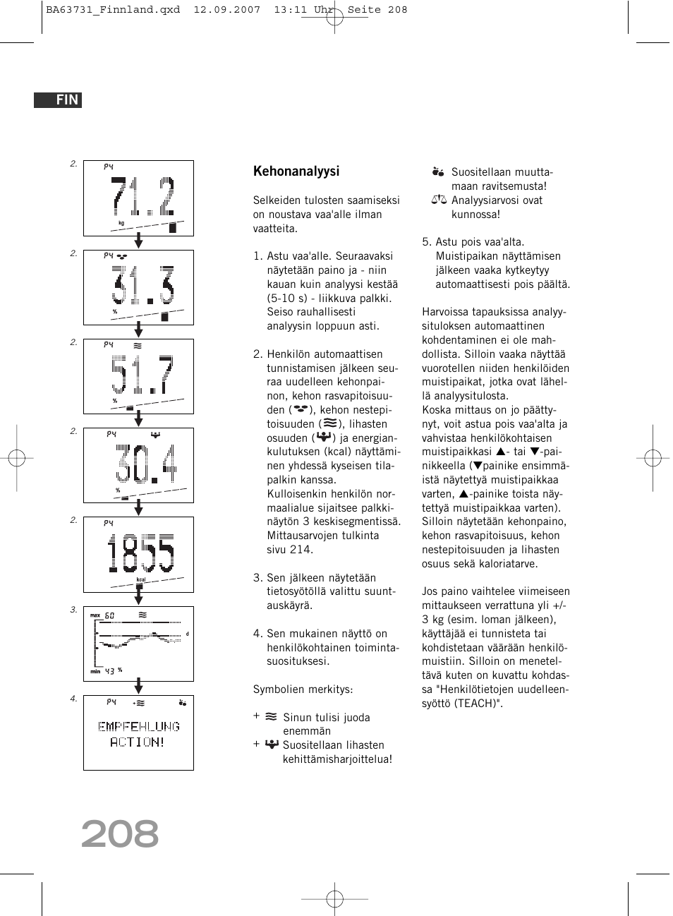 Kehonanalyysi | SOEHNLE Body Balance Slim Design FT 5 User Manual | Page 208 / 400