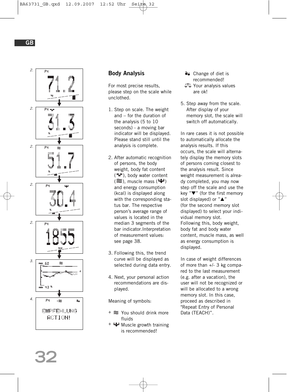 Body analysis | SOEHNLE Body Balance Slim Design FT 5 User Manual | Page 32 / 400
