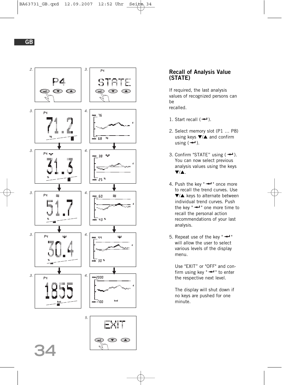 Recall of analysis value (state) | SOEHNLE Body Balance Slim Design FT 5 User Manual | Page 34 / 400