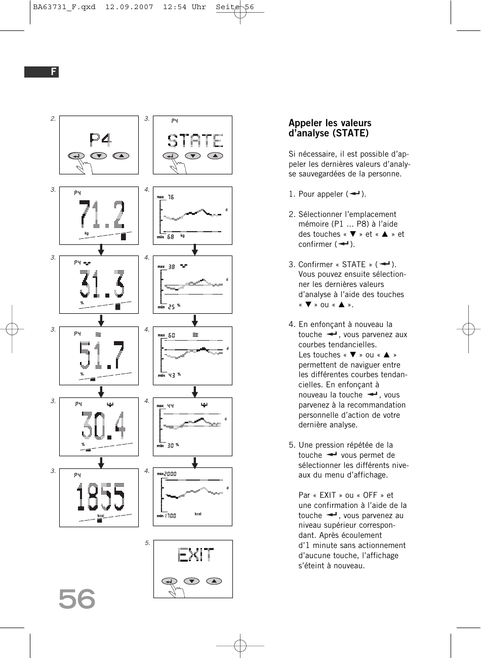 Appeler les valeurs d’analyse (state) | SOEHNLE Body Balance Slim Design FT 5 User Manual | Page 56 / 400