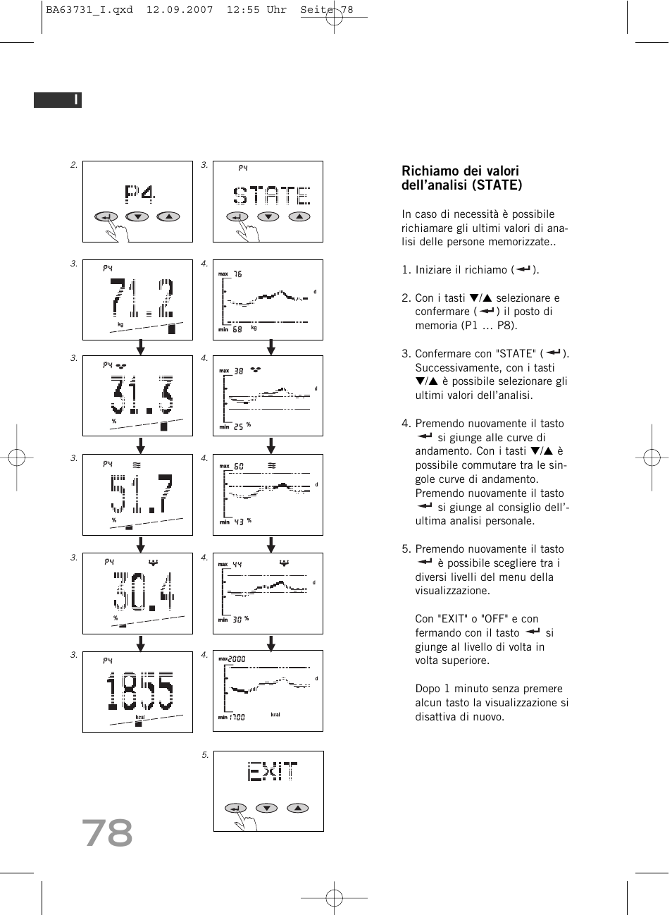 Richiamo dei valori dell’analisi (state) | SOEHNLE Body Balance Slim Design FT 5 User Manual | Page 78 / 400