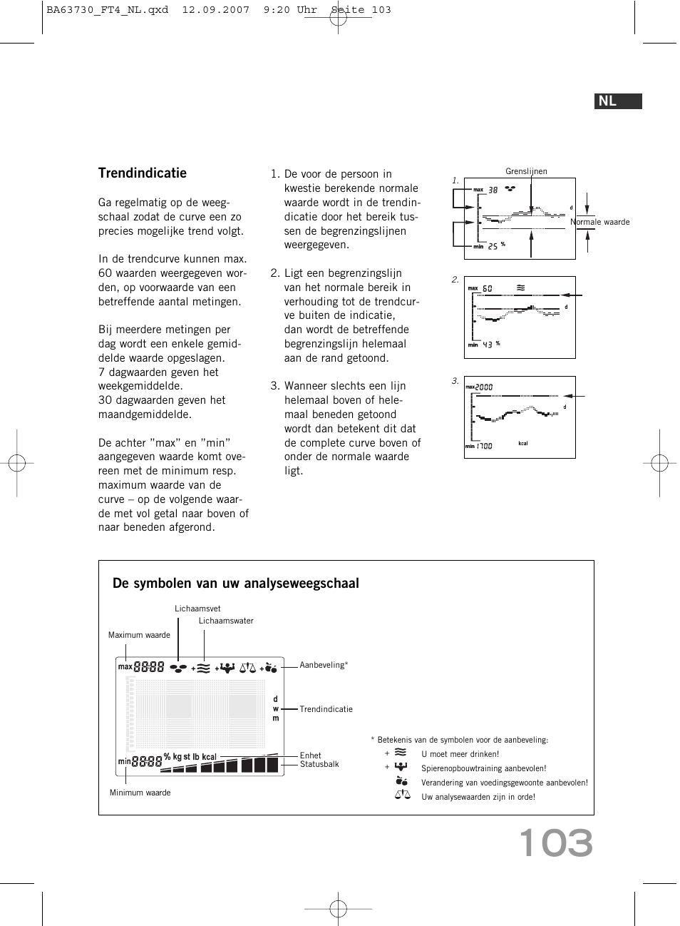 Trendindicatie, De symbolen van uw analyseweegschaal | SOEHNLE Body Balance Slim Design FT4 User Manual | Page 103 / 400