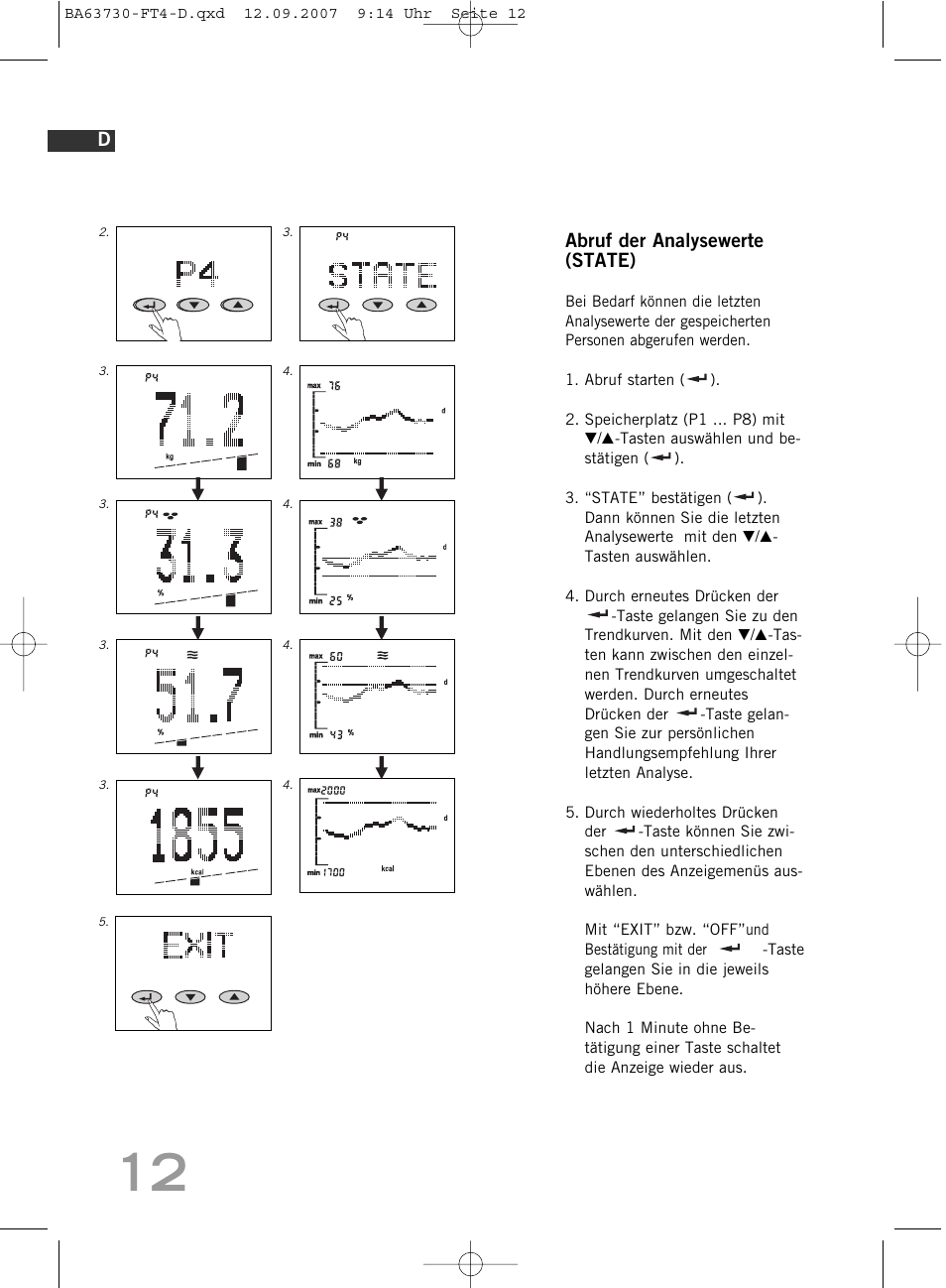 Abruf der analysewerte (state) | SOEHNLE Body Balance Slim Design FT4 User Manual | Page 12 / 400