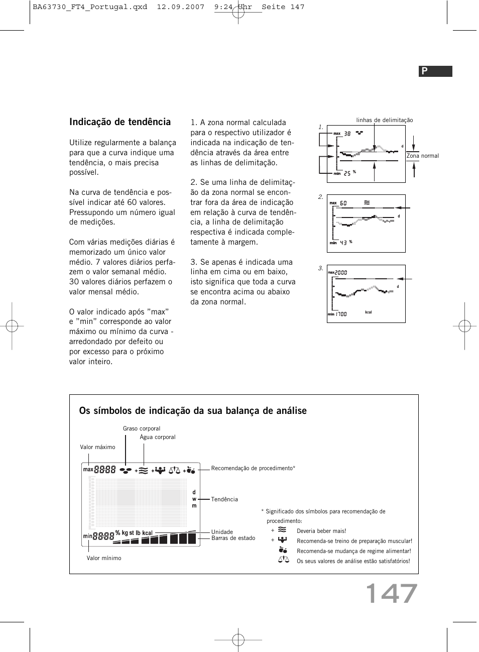 Indicação de tendência, Os símbolos de indicação da sua balança de análise | SOEHNLE Body Balance Slim Design FT4 User Manual | Page 147 / 400