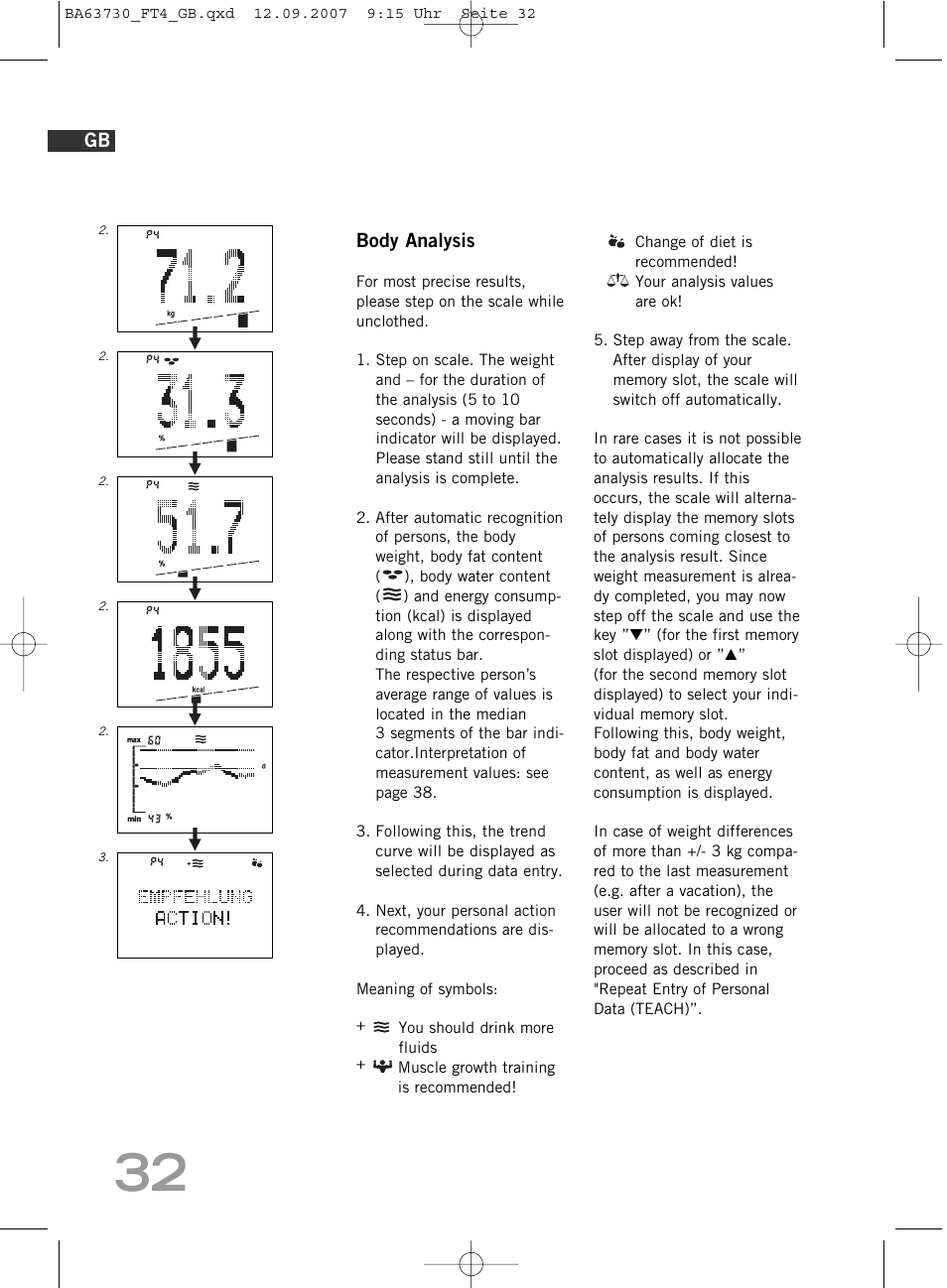Body analysis | SOEHNLE Body Balance Slim Design FT4 User Manual | Page 32 / 400
