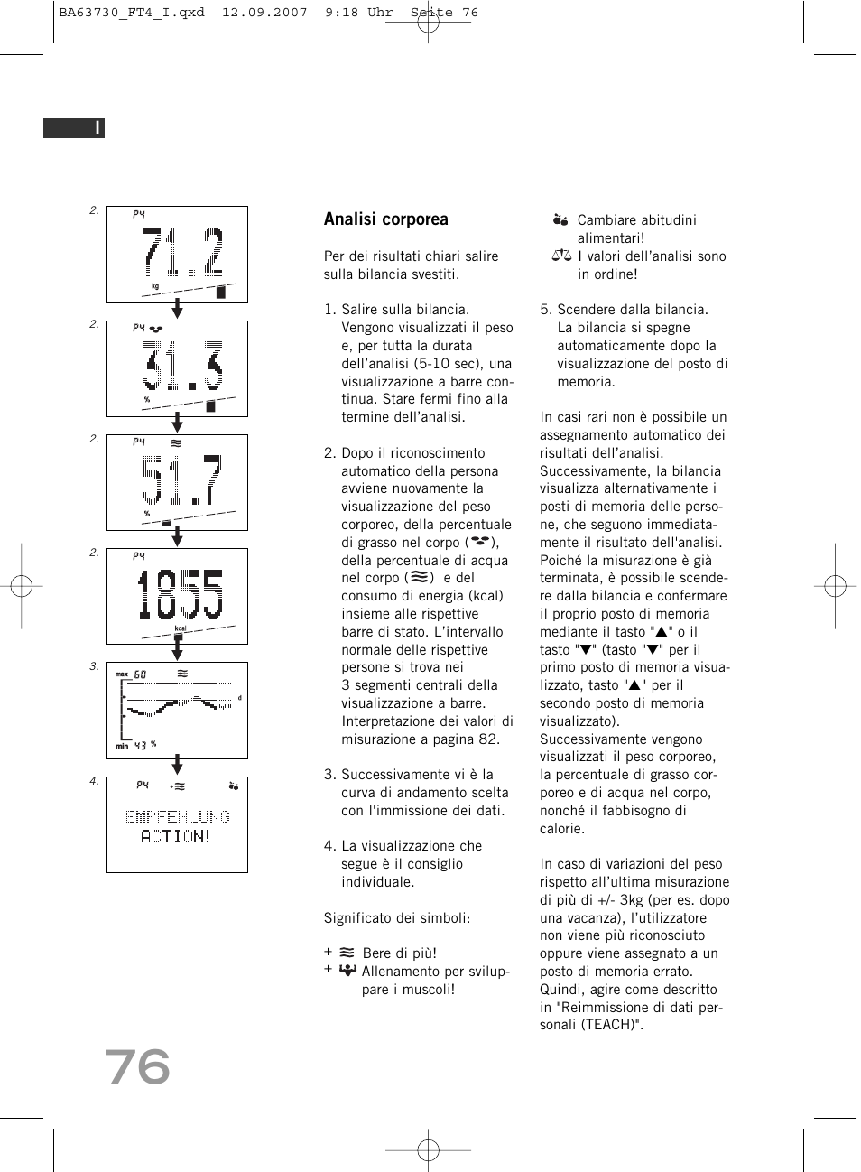 Analisi corporea | SOEHNLE Body Balance Slim Design FT4 User Manual | Page 76 / 400