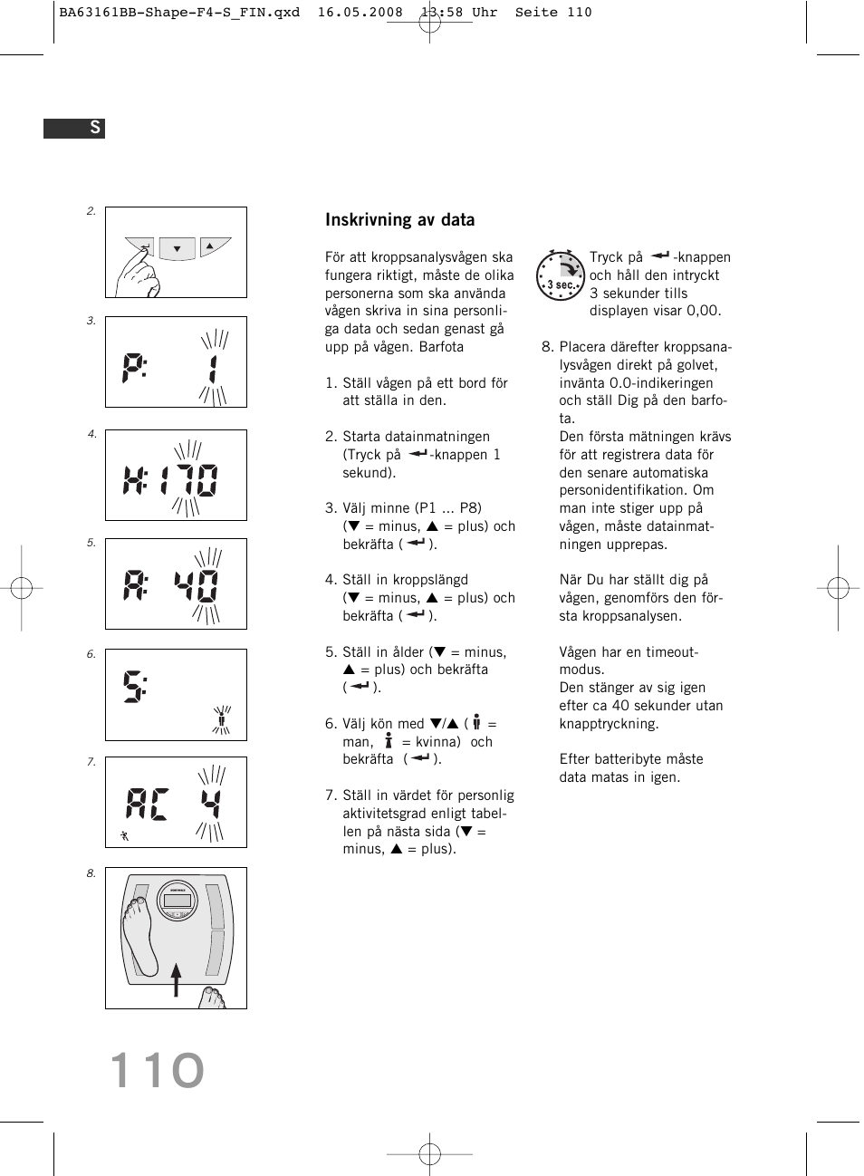 Inskrivning av data | SOEHNLE Shape F4 User Manual | Page 110 / 240