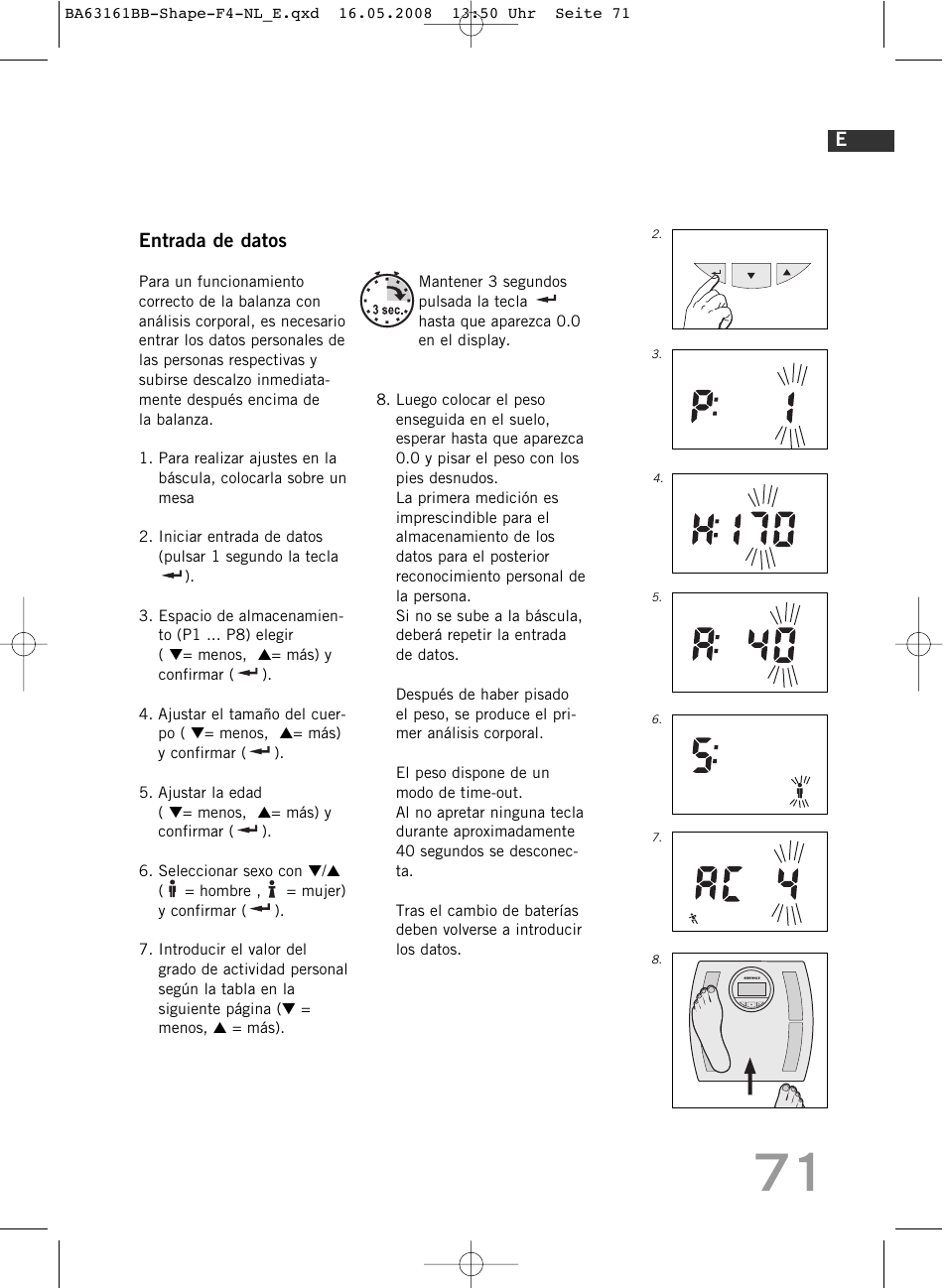 Entrada de datos | SOEHNLE Shape F4 User Manual | Page 71 / 240