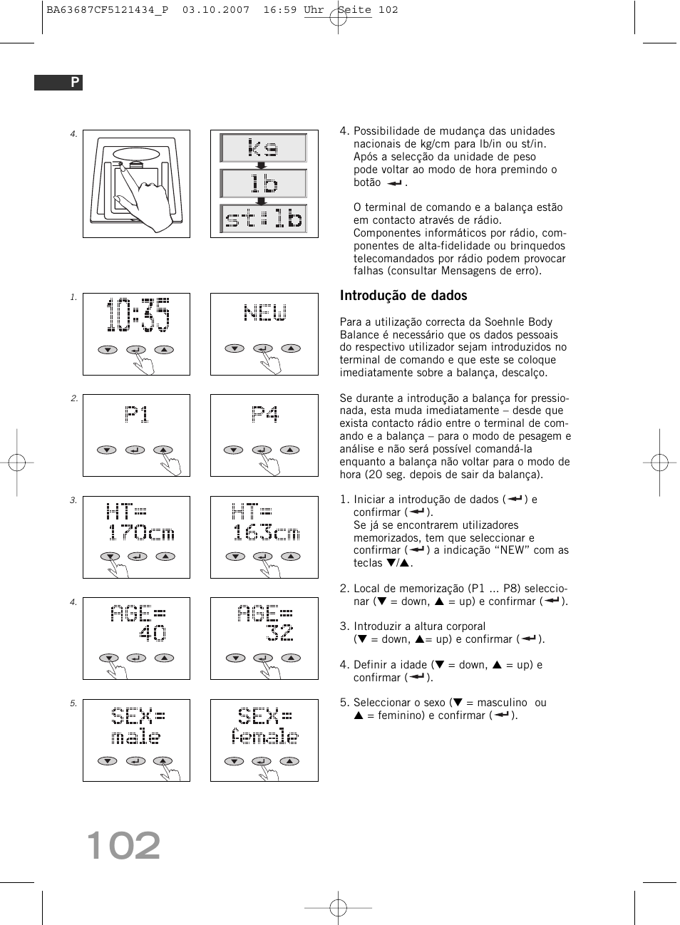 Introdução de dados | SOEHNLE Body Balance Slim F5 User Manual | Page 102 / 292