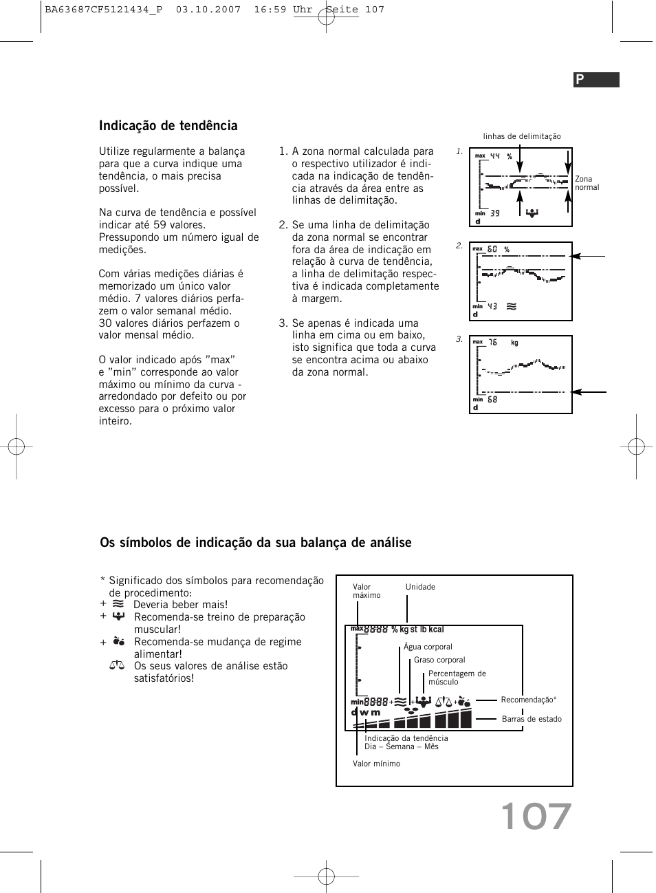 Indicação de tendência, Os símbolos de indicação da sua balança de análise | SOEHNLE Body Balance Slim F5 User Manual | Page 107 / 292